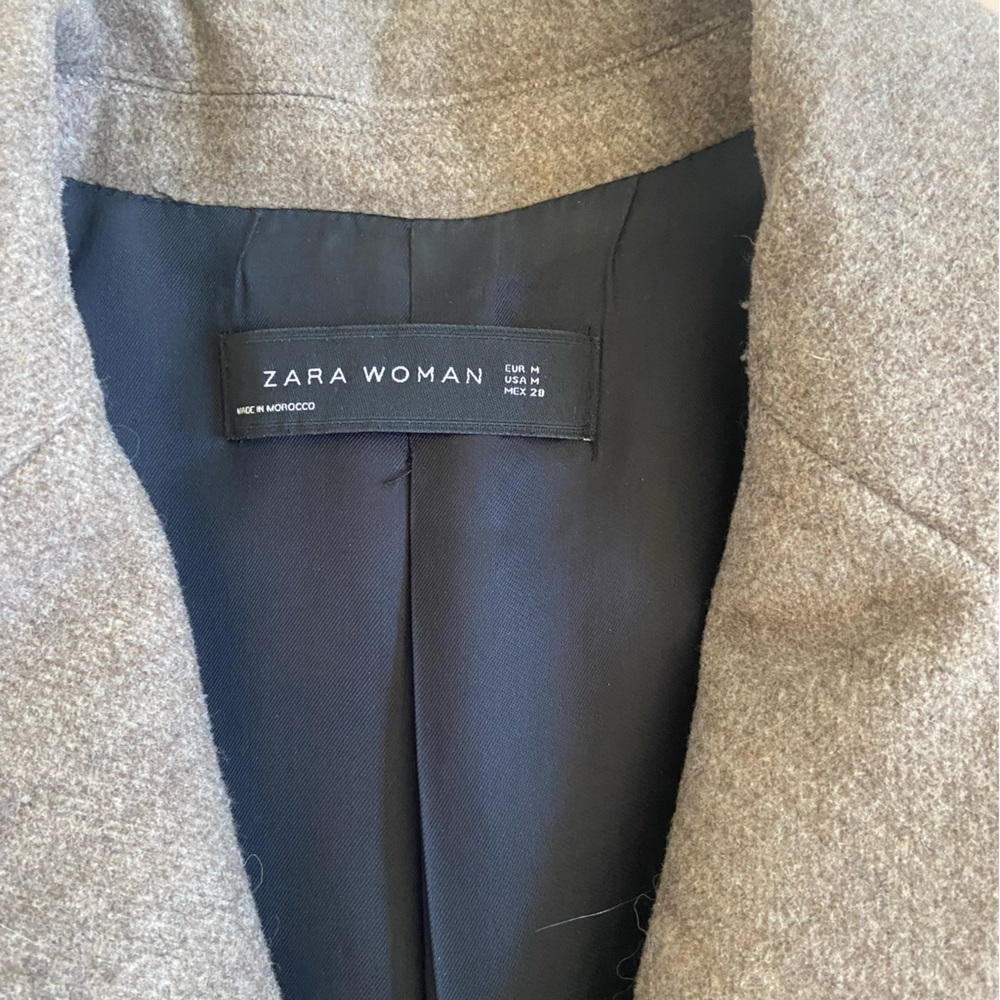 ZARA Wool Blend Coat Medium Taupe Brown Minimalist Single Breasted EUC - Picture 4 of 8